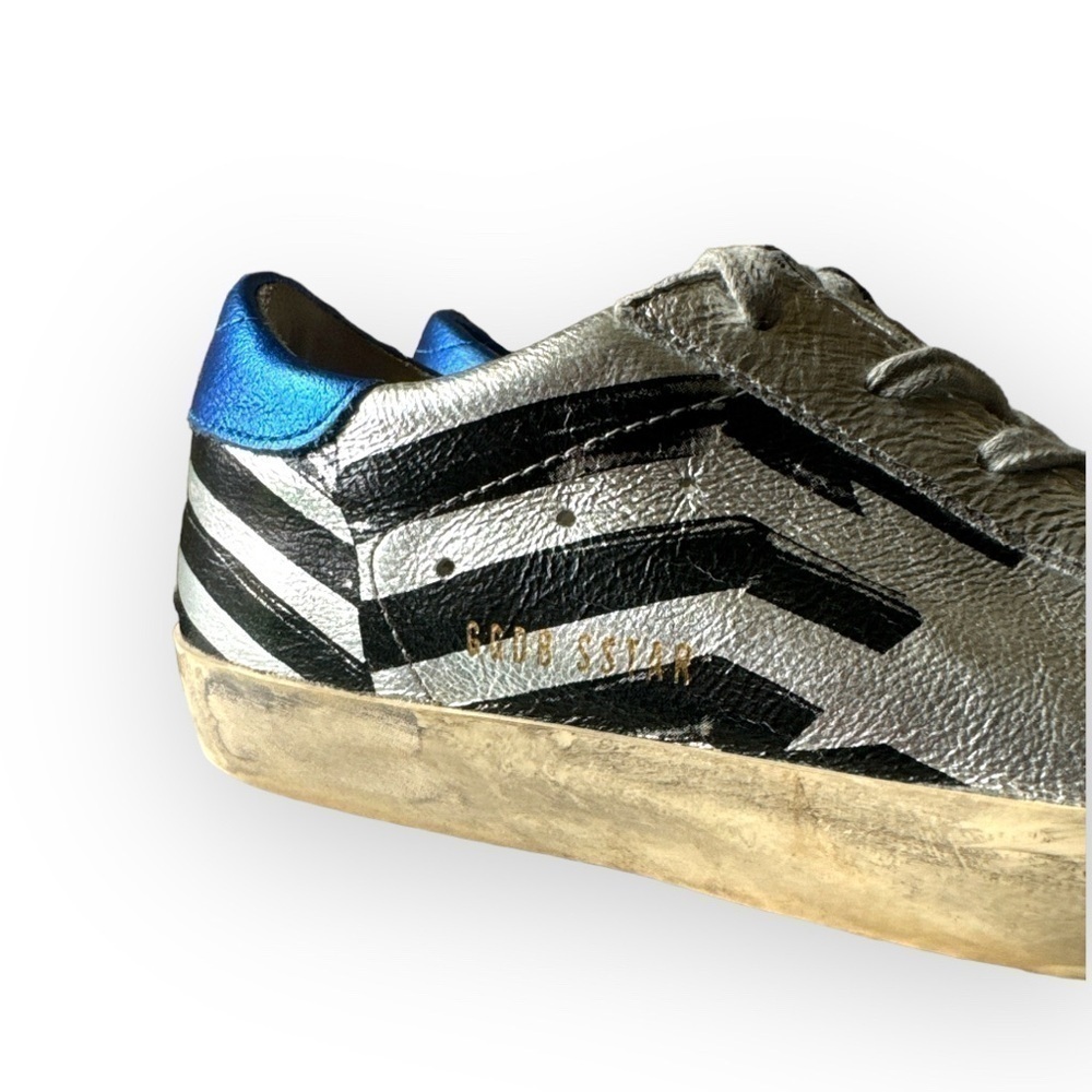 Golden Goose Superstar Metallic Silver Flag Stripe Sneakers EU 39 US 9 - Picture 2 of 14